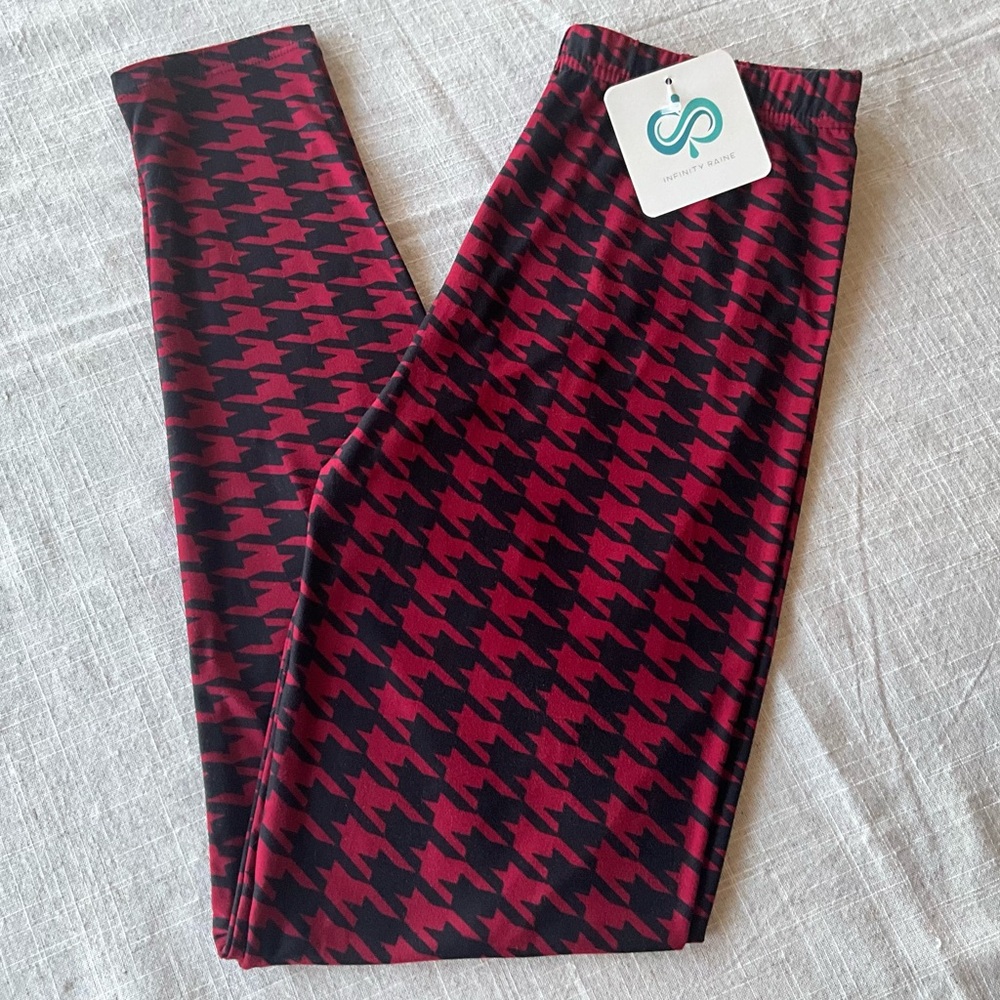 Infinity Raine Red and Black Houndstooth Leggings - Picture 3 of 5